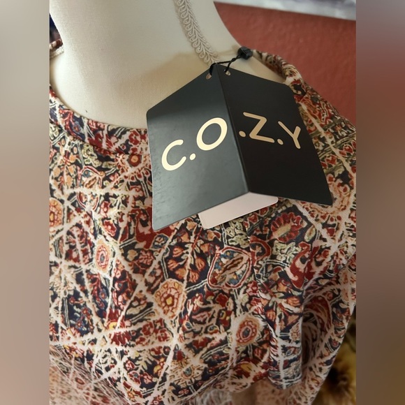 C.O.Z.Y Women Long Sleeve Blouse Size Medium Multicolor Cotton Blend Comfort Fit - Picture 3 of 9